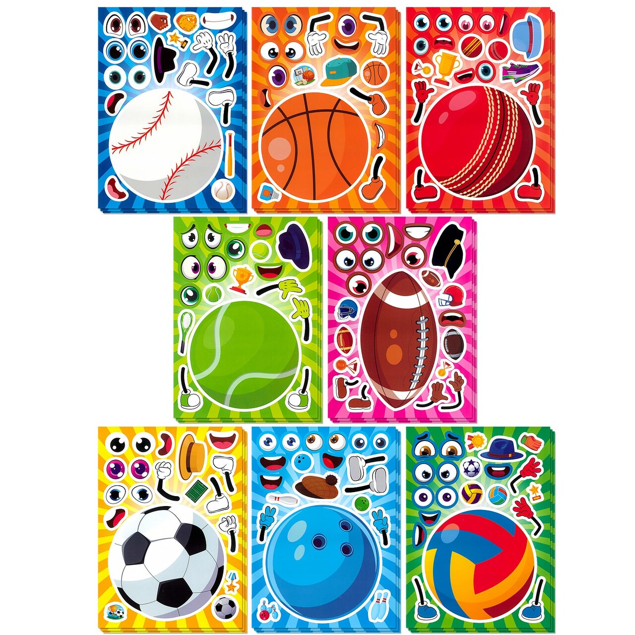 Wrapables Make a Face Stickers, Make Your Own Animal, Food, Dress-Up Stickers, DIY Craft Activities, Party Favors (24 Sheets), Sports Balls
